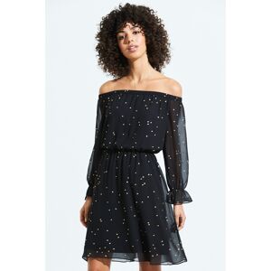 Sosandar Womens Black & Gold Geometric Print Elastic Waist Bardot Dress - Size 6 Uk Sosandar Womens Black & Gold Geometric Print Elastic Waist Bardot Dress - Size 6 Uk