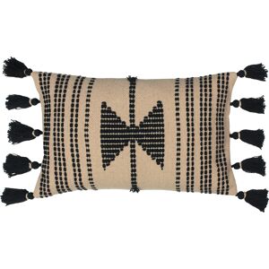 Furn. Sagar Stitched Geometric Tasselled Feather Filled Cushion - Natural Cotton - One Size Furn. Sagar Stitched Geometric Tasselled Feather Filled Cushion - Natural Cotton - One Size