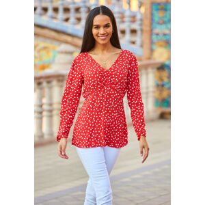 Sosandar Womens Red & White Spot Print Ruched Front Top - Size 10 Uk Sosandar Womens Red & White Spot Print Ruched Front Top - Size 10 Uk