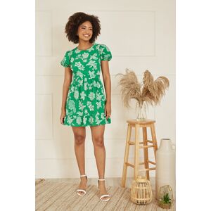 Mela London Womens Green Floral Print Skater Dress With Back Tie - Size 10 Uk Mela London Womens Green Floral Print Skater Dress With Back Tie - Size 10 Uk