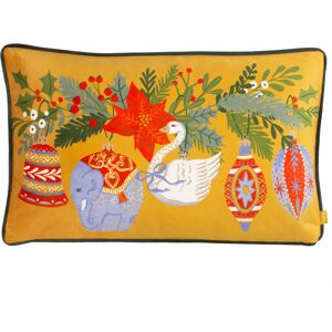 Furn. Deck The Halls Embroidered Piped Velvet Cushion Cover - Green - One Size Furn. Deck The Halls Embroidered Piped Velvet Cushion Cover - Green - One Size