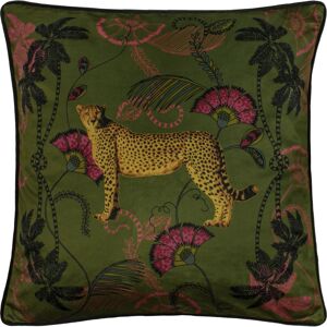 Paoletti Tropical Cheetah Velvet Piped Cushion Cover - Khaki - One Size Paoletti Tropical Cheetah Velvet Piped Cushion Cover - Khaki - One Size