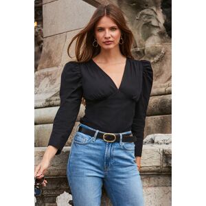 Sosandar Womens Black Puff Sleeve Ruched Detail Top - Size 6 Uk Sosandar Womens Black Puff Sleeve Ruched Detail Top - Size 6 Uk