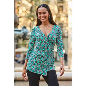 Sosandar Womens Green Chain Print Buckle Detail Longline Jersey Wrap Top - Size 14 Uk Sosandar Womens Green Chain Print Buckle Detail Longline Jersey Wrap Top - Size 14 Uk