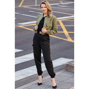 Sosandar Womens Black Satin Utility Trousers With Gold Buckle - Size 20 Short Sosandar Womens Black Satin Utility Trousers With Gold Buckle - Size 20 Short
