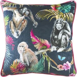 Evans Lichfield Jungle Monkey Piped Velvet Feather Filled Cushion - Blue - One Size Evans Lichfield Jungle Monkey Piped Velvet Feather Filled Cushion - Blue - One Size