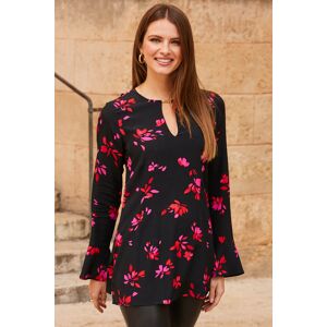 Sosandar Womens Black & Pink Floral Print Keyhole Detail Tunic Top - Size 6 Uk Sosandar Womens Black & Pink Floral Print Keyhole Detail Tunic Top - Size 6 Uk