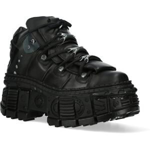 New Rock Unisex Metallic Ankle Black Leather Boots-Wall106-S12 - Size Eu 45 New Rock Unisex Metallic Ankle Black Leather Boots-Wall106-S12 - Size Eu 45