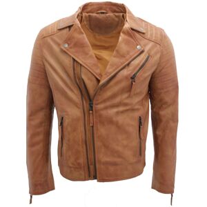 Infinity Leather Mens Slim Fit Brando Style Cross Zip Biker Jacket - Tan - Size 4xl Infinity Leather Mens Slim Fit Brando Style Cross Zip Biker Jacket - Tan - Size 4xl