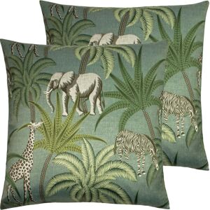 Paoletti Jungle Parade Cushions (Twin Pack) - Green - Size 50 Cm X 50 Cm Paoletti Jungle Parade Cushions (Twin Pack) - Green - Size 50 Cm X 50 Cm