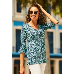 Sosandar Womens Turquoise Animal Print Fluted Sleeve Top Viscose - Size 6 Uk Sosandar Womens Turquoise Animal Print Fluted Sleeve Top Viscose - Size 6 Uk