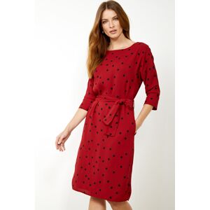 Sosandar Womens Red & Black Spot Print Belted Shift Dress - Size 10 Uk Sosandar Womens Red & Black Spot Print Belted Shift Dress - Size 10 Uk