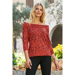 Sosandar Womens Red & Black Animal Print Bardot Jersey Top Viscose - Size 14 Uk Sosandar Womens Red & Black Animal Print Bardot Jersey Top Viscose - Size 14 Uk