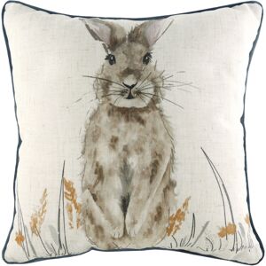 Evans Lichfield Oakwood Hare Watercolour Piped Square Feather Filled Cushion - Beige - One Size Evans Lichfield Oakwood Hare Watercolour Piped Square Feather Filled Cushion - Beige - One Size