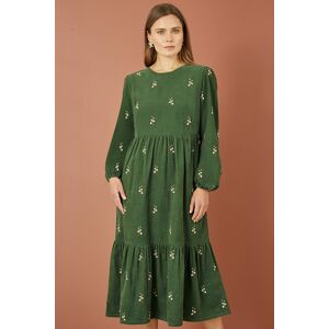 Yumi Womens Green Long Sleeve Midi Dress With Floral Embroidery Cotton - Size 8 Uk Yumi Womens Green Long Sleeve Midi Dress With Floral Embroidery Cotton - Size 8 Uk