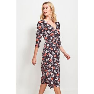Sosandar Womens Black & Pink Floral Print Wrap Dress - Size 10 Uk Sosandar Womens Black & Pink Floral Print Wrap Dress - Size 10 Uk