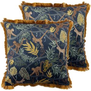 Furn. Monkey Forest Cushions (Twin Pack) - Navy - Size 50 Cm X 50 Cm Furn. Monkey Forest Cushions (Twin Pack) - Navy - Size 50 Cm X 50 Cm