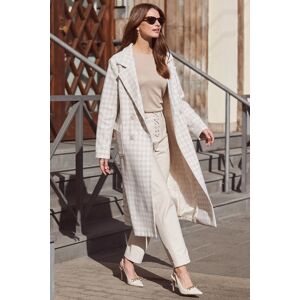 Sosandar Womens Natural Dogtooth Print Longline Coat - White - Size 12 Uk Sosandar Womens Natural Dogtooth Print Longline Coat - White - Size 12 Uk