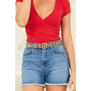 Sosandar Womens Leopard Pony Waist Belt With Gold Square Buckle - Animal Leather - Size X-Small/small Sosandar Womens Leopard Pony Waist Belt With Gold Square Buckle - Animal Leather - Size X-Small/small