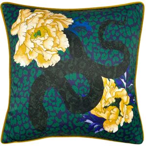 Furn. Serpentine Animal Printed Piped Cushion Cover - Teal - One Size Furn. Serpentine Animal Printed Piped Cushion Cover - Teal - One Size