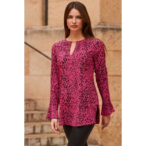 Sosandar Womens Pink & Black Animal Print Keyhole Detail Top Viscose - Size 6 Uk Sosandar Womens Pink & Black Animal Print Keyhole Detail Top Viscose - Size 6 Uk