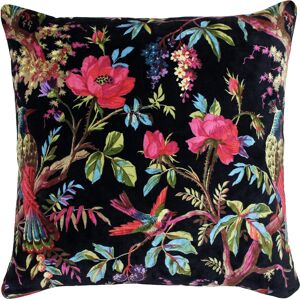 Paoletti Paradise Tropical Velvet Square Feather Filled Cushion - Black Cotton - One Size Paoletti Paradise Tropical Velvet Square Feather Filled Cushion - Black Cotton - One Size