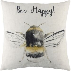 Evans Lichfield Bee Happy Watercolour Printed Cushion Cover - White - One Size Evans Lichfield Bee Happy Watercolour Printed Cushion Cover - White - One Size