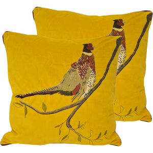 Paoletti Hunter Velvet Cushions (Twin Pack) - Yellow Cotton - Size 45 Cm X 45 Cm Paoletti Hunter Velvet Cushions (Twin Pack) - Yellow Cotton - Size 45 Cm X 45 Cm
