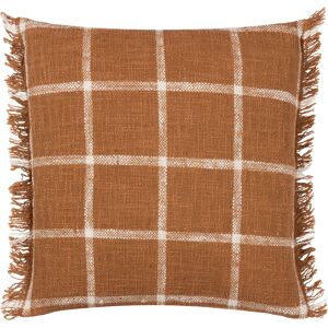 Yard Beni Check Fringed Cushion Cover - Ginger Cotton - Size 45 Cm X 45 Cm Yard Beni Check Fringed Cushion Cover - Ginger Cotton - Size 45 Cm X 45 Cm