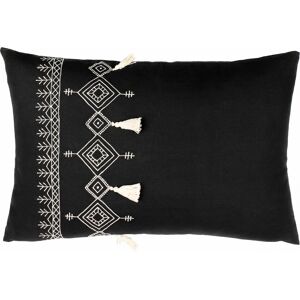 Furn. Pritta Cotton Embroidered Tasselled Feather Filled Cushion - Black - One Size Furn. Pritta Cotton Embroidered Tasselled Feather Filled Cushion - Black - One Size