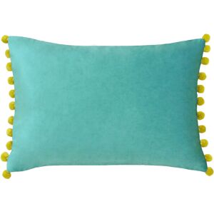 Paoletti Fiesta Velvet Pom Pom Trimmed Feather Filled Cushion - Turquoise - One Size Paoletti Fiesta Velvet Pom Pom Trimmed Feather Filled Cushion - Turquoise - One Size