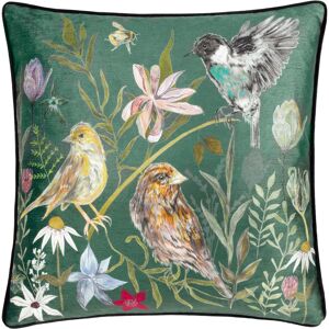 Wylder Nature Meadow Bloom Birds Printed Chenille Cushion Cover - Green - Size 43 Cm X 43 Cm Wylder Nature Meadow Bloom Birds Printed Chenille Cushion Cover - Green - Size 43 Cm X 43 Cm