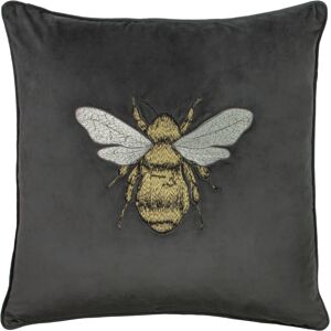 Paoletti Charcoal Embroidered Bee Piped Velvet Cushion Cover - One Size Paoletti Charcoal Embroidered Bee Piped Velvet Cushion Cover - One Size