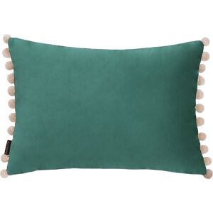 Paoletti Fiesta Velvet Pom Pom Trimmed Feather Filled Cushion - Teal - One Size Paoletti Fiesta Velvet Pom Pom Trimmed Feather Filled Cushion - Teal - One Size