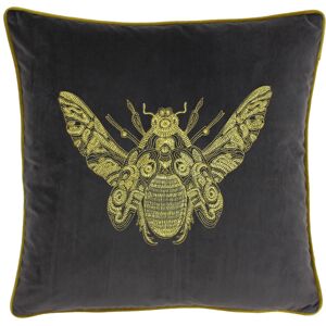 Paoletti Cerana Embroidered Bee Piped Velvet Feather Filled Cushion - Charcoal - One Size Paoletti Cerana Embroidered Bee Piped Velvet Feather Filled Cushion - Charcoal - One Size