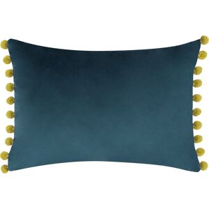 Paoletti Fiesta Velvet Pom Pom Trimmed Feather Filled Cushion - Indigo Blue - One Size Paoletti Fiesta Velvet Pom Pom Trimmed Feather Filled Cushion - Indigo Blue - One Size