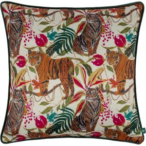 Wylder Tropics Kali Jungle Tigers Piped Filled Cushion - Ivory Polycotton - One Size Wylder Tropics Kali Jungle Tigers Piped Filled Cushion - Ivory Polycotton - One Size