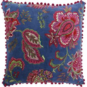 Paoletti Malisa Pom Pom Trimmed Paisley Velvet Feather Filled Cushion - Blue - One Size Paoletti Malisa Pom Pom Trimmed Paisley Velvet Feather Filled Cushion - Blue - One Size