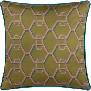 Paoletti Carnaby Chain Geometric Satin Feather Filled Cushion - Olive - Size 45 Cm X 45 Cm Paoletti Carnaby Chain Geometric Satin Feather Filled Cushion - Olive - Size 45 Cm X 45 Cm