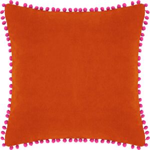 Paoletti Velvet Pom Pom Trimmed Feather Filled Cushion - Orange Cotton - One Size Paoletti Velvet Pom Pom Trimmed Feather Filled Cushion - Orange Cotton - One Size