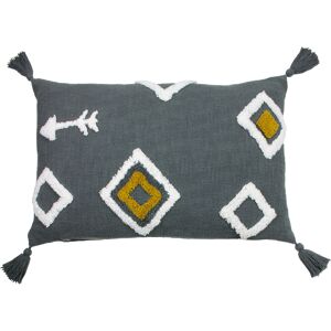 Furn. Inka Tufted Tasselled Aztec Inspired Feather Filled Cushion - Charcoal Cotton - One Size Furn. Inka Tufted Tasselled Aztec Inspired Feather Filled Cushion - Charcoal Cotton - One Size