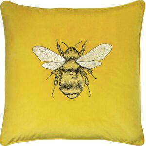 Paoletti Hortus Embroidered Bee Piped Velvet Cushion Cover - Yellow - One Size Paoletti Hortus Embroidered Bee Piped Velvet Cushion Cover - Yellow - One Size