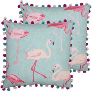 Paoletti Flamingo Cushions (Twin Pack) - Blue - Size 50 Cm X 50 Cm Paoletti Flamingo Cushions (Twin Pack) - Blue - Size 50 Cm X 50 Cm
