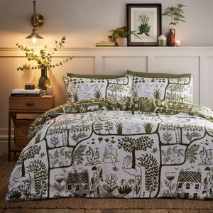 Furn. Frida Floral Reversible Duvet Cover Set - Green Polycotton - Size Super King Furn. Frida Floral Reversible Duvet Cover Set - Green Polycotton - Size Super King