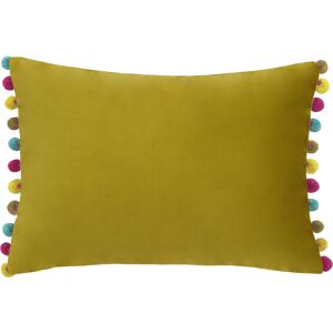 Paoletti Fiesta Velvet Pom Pom Trimmed Feather Filled Cushion - Yellow - One Size Paoletti Fiesta Velvet Pom Pom Trimmed Feather Filled Cushion - Yellow - One Size