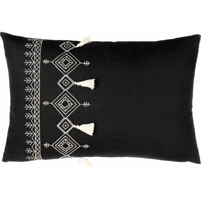 Furn. Pritta Cotton Embroidered Tasselled Cushion Cover - Black - One Size Furn. Pritta Cotton Embroidered Tasselled Cushion Cover - Black - One Size