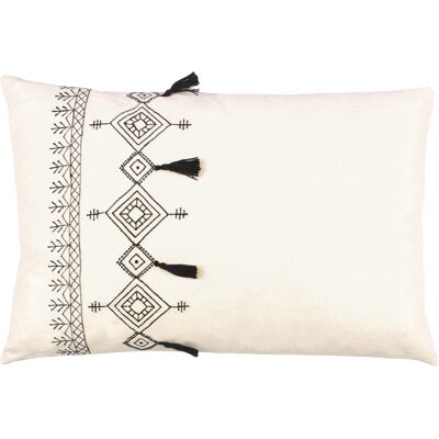 Furn. Pritta Cotton Embroidered Tasselled Feather Filled Cushion - Natural - One Size Furn. Pritta Cotton Embroidered Tasselled Feather Filled Cushion - Natural - One Size