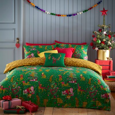 Furn Purrfect Christmas Duvet Cover Set - Green Cotton - Toddler - Reversible - Christmas Furn Purrfect Christmas Duvet Cover Set - Green Cotton - Toddler - Reversible - Christmas