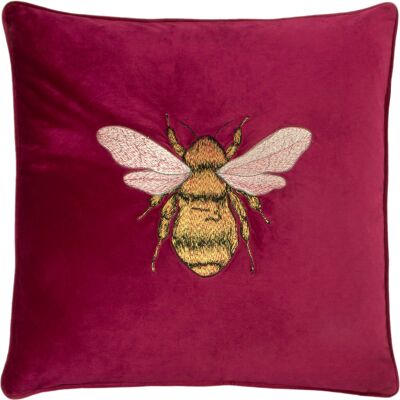 Paoletti Hortus Embroidered Bee Piped Velvet Cushion Cover - Fuchsia - One Size Paoletti Hortus Embroidered Bee Piped Velvet Cushion Cover - Fuchsia - One Size