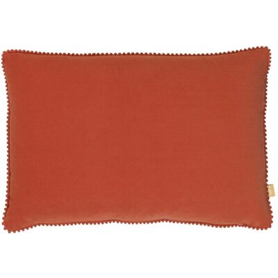 Furn. Cosmo Rectangular Velvet Pom-Pom Trimmed Feather Filled Cushion - Red - One Size Furn. Cosmo Rectangular Velvet Pom-Pom Trimmed Feather Filled Cushion - Red - One Size